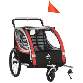 2-in-1 Walk/Ride Child Baby Bike Trailer for Kids 2 Seater, High-Visibility Bike Stroller for Toddler Wagon, Weather-Strong Double Bicycle Traile (Option: Red-750x220x860 mm)