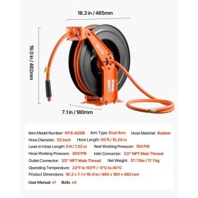 Retractable Air Hose Reel, 1/2 Inch X 50 FT Rubber Air Hose Max 300PSI, Auto Rewind Air-Compressor Hoses Reel With 5 Ft Lead In, Ceiling/Wall Mou (Option: Black)