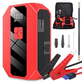 Portable Car Jump Starter Air Compressor 1500A 400PSI Car Battery Charger Jump Starter Power Bank LED Flashlight Digital Tire Inflator for 4.0L G (Color: Red, size: One Size)