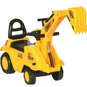 3-in-1 Ride On Excavator Digger Scooter & Pulling Cart, Construction Pretend Play Toy For Kids (Option: Yellow)