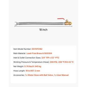 Water Heater Kit, Push-Fit Valve Flexible Water Heater Connector With 3/4" FIP X 1/2" PTC Ball Valve, Stainless Steel Braided Waters Heaters Supp (Option: Black)